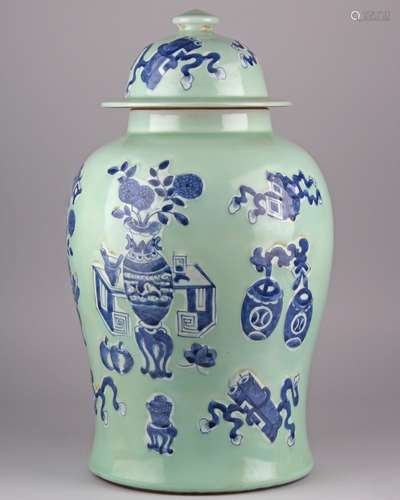 BLUE & WHITE JAR AND COVER