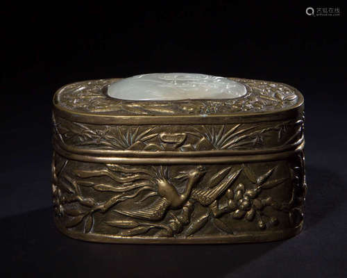 A BRONZE GLITED JEWELRY BOX