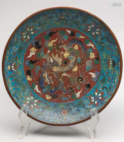 CLOISONNE ENAMEL DRAGON PATTERN DISH