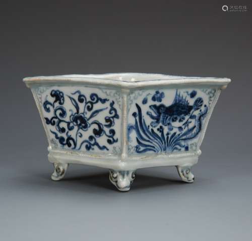 Blue and White Porcelain Flowerpot