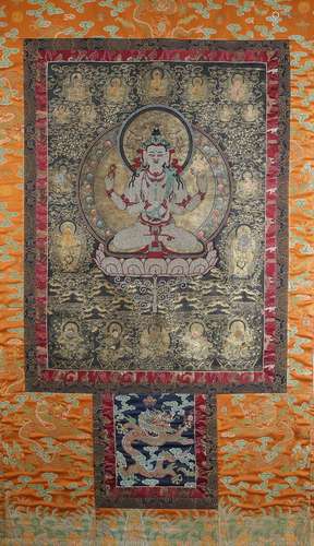 Rare Magnificent Tibetan Thangka w/ Pearl and Coral