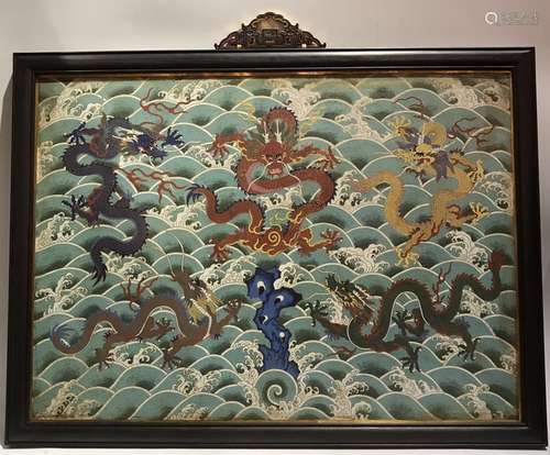 Large Enamel Cloisonne Bronze Panel With Wood Frame