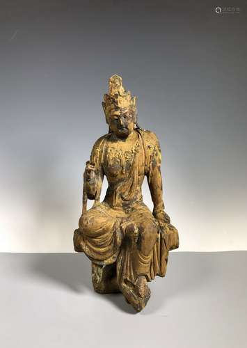 Gilt Wooden Figure Of A Seated Guan Yin