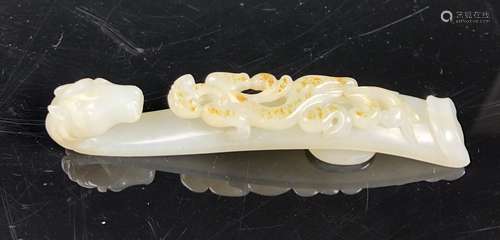 Rare White Jade Belt Buckle with Houre And Dragon