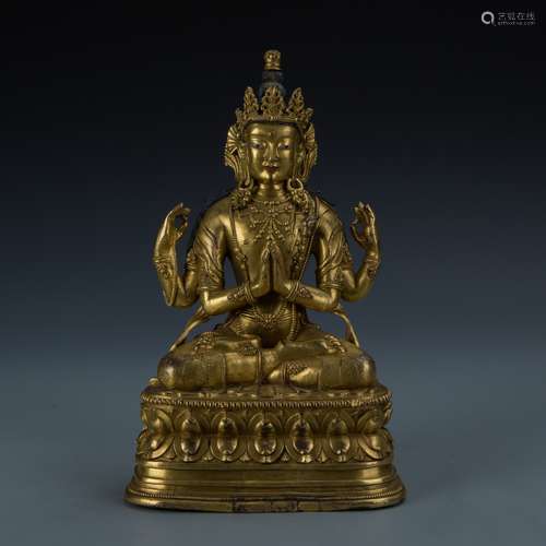 Gilt Bronze Figure of Shadakshari Avalokitesvara