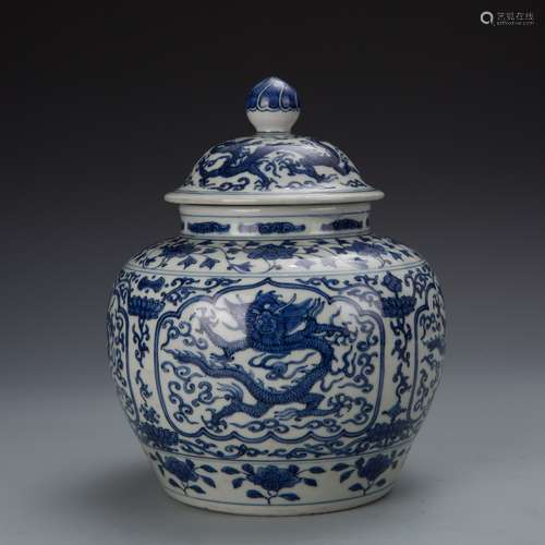 Blue and White Porcelain Dragon Ginger Jar with Mark