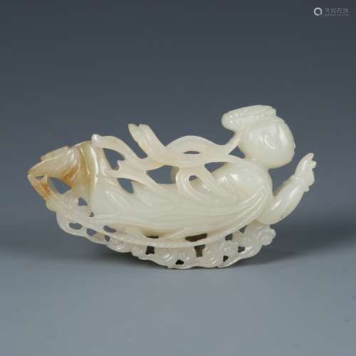 Pierced White Jade Pendant Of A Deity