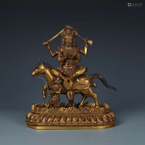 Gilt Bronze Figure of Palden Lhamo with Characters