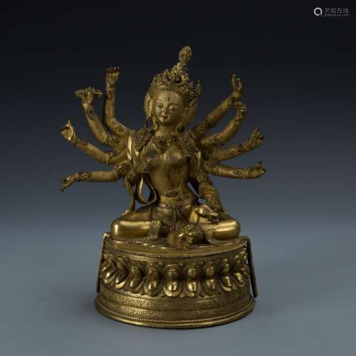 Gilt Bronze Figure of Ushnishavijaya with Stone Inlay