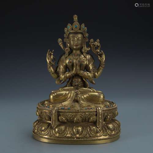 A Gilt-Bronze Figure of Sadaksari Avalokitesvara, Tibet