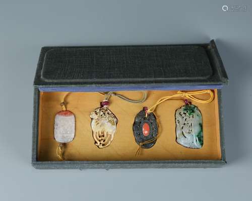 Set of Four Jade Pendants With Lanyard In Display Box