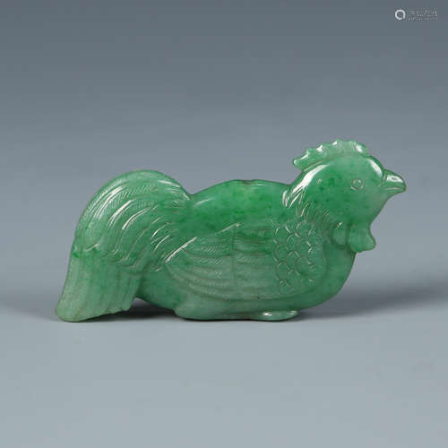 Green Jadeite Pendant Of  A Rooster