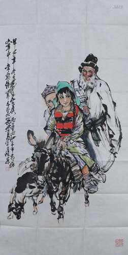 HUANG ZHOU: 'Riding Donkey' Ink and Color on Paper