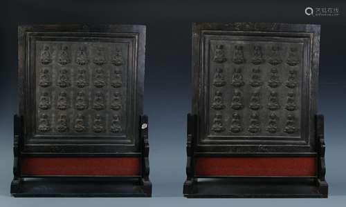 Pair of Bronze Buddha Shrine Table Screens