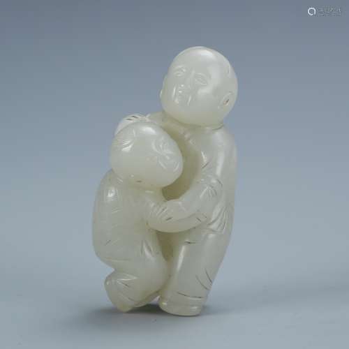 Carved White Jade of two boys playing