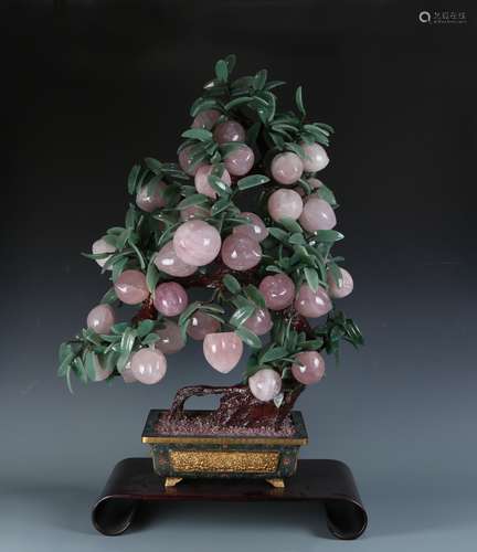 Carved Jade Grapes Vine in  Cloisonne Flowerpot