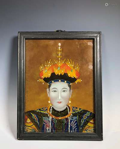 Chinese Reverse Painting on Glass with Frame