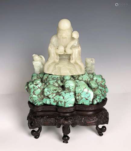 Christie's: White Jade ShouLao On Turquoise Boulder