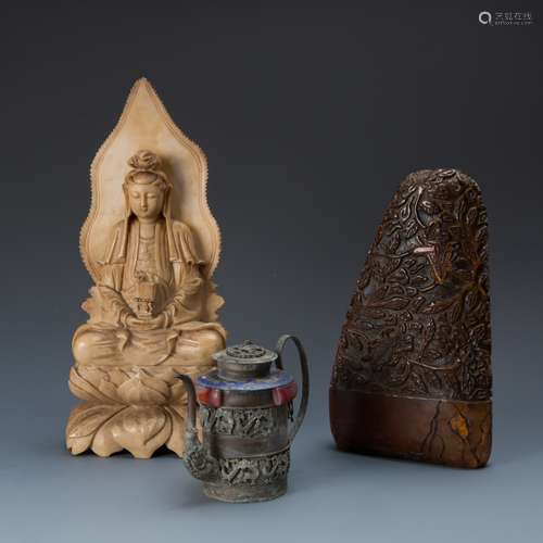 Estate Sale: Carved Guan Yin Brown Stone Tea Pot