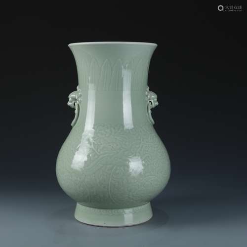 Celadon Glazed Porcelain Vase With Two Lion Handles