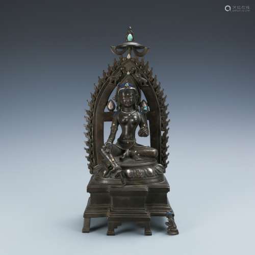 Bronze Figure of Tara with Inlay Silver Gold &Stones