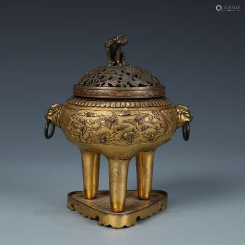 Gilt Bronze Tripod Censer