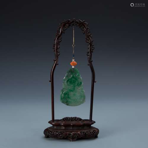 Double Gourd Jadeite Pendant with Coral and Pearl