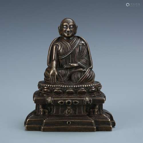 Red Bronze Figure of Buddha with Silver Inlay