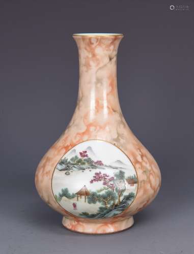 Glazed Porcelain Vase with Two Famille Rose Scenes Mark