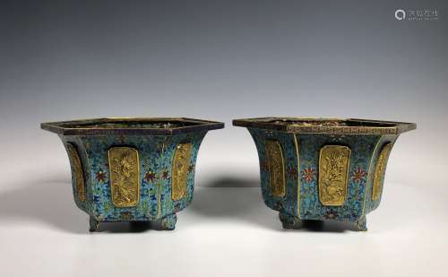 Pair of Chinese Qing Dynasty Cloisonné Planters