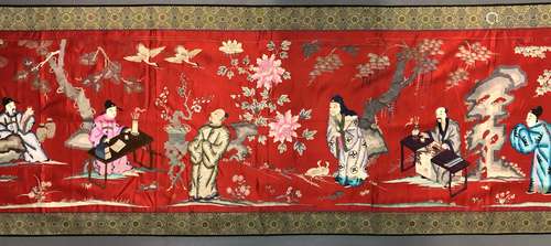 Red & Blue Silk Embroidery Panel