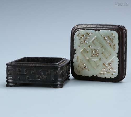 White Jade Covered Zitan  Wood Box