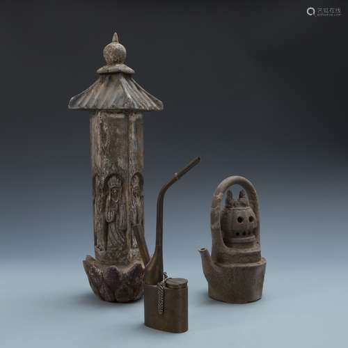 Estate Sale: Opium Pipe Carved Wood Statue Tea Pot