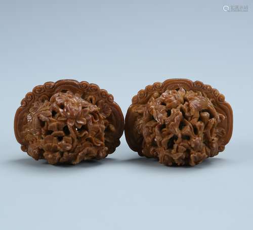 Pair of Finely Carved Walnuts