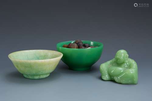 Estate Sale: Set of Three Jade Bowls and Buddha Figure