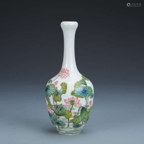 Famille Rose Porcelain Bottle Vase with Mark