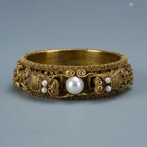 Gilt Silver & Pearl Dragon Bracelet