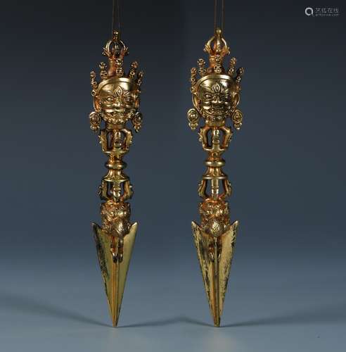 A Pair of Gilt Bronze Vajra