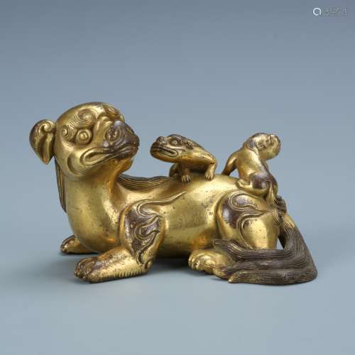 Gilt Bronze Lion with Young