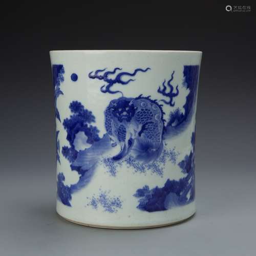 Blue and White Porcelain Brush Pot