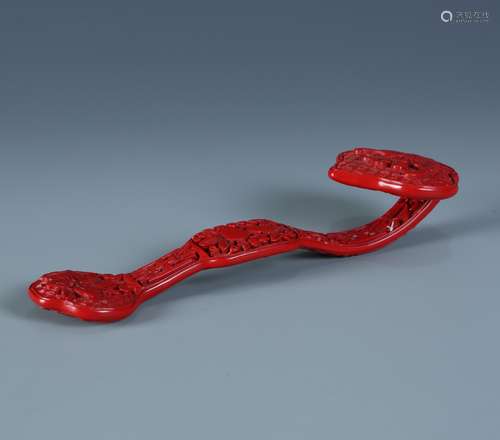 A Carved Cinnabar Lacquer Ruyi Sceptre