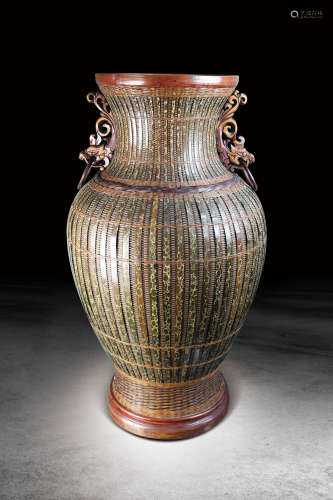 十九世紀 日本老件竹編大花瓶