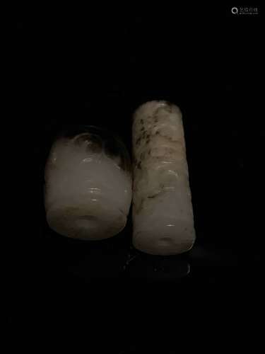 Pair Han Dynasty White Jade Beads