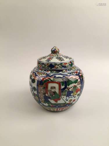 Chinese Wucai Porcelain Jar with Ming Jiajing Mark