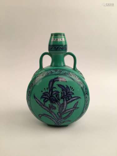 Chinese Blue and Green Porcelain Vase with Xuande Mark