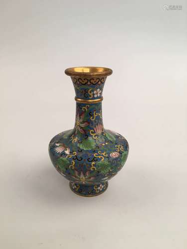 Chinese Gilt Blue Cloisonne Vase