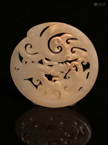 Chinese Han White Jade Phoenix Pendant