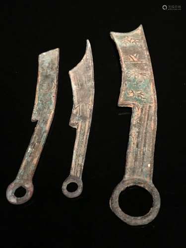 Three Piece Chinese Bronze Warring States Currency