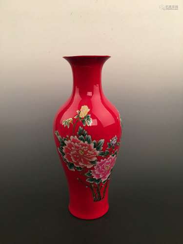 Chinese Red Glazed Flower Vase