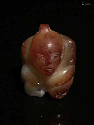 Chinese Ming Agate Jade Man in Prayer